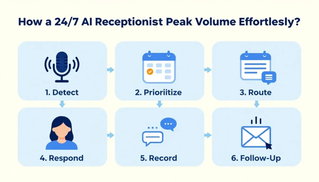 How a 24/7 AI Receptionist Handles Peak Volume Effortlessly?