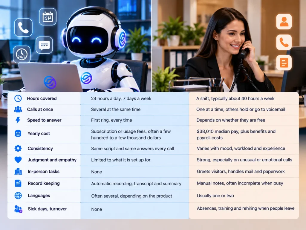 AI Robot vs Human Receptionist Comparison 1