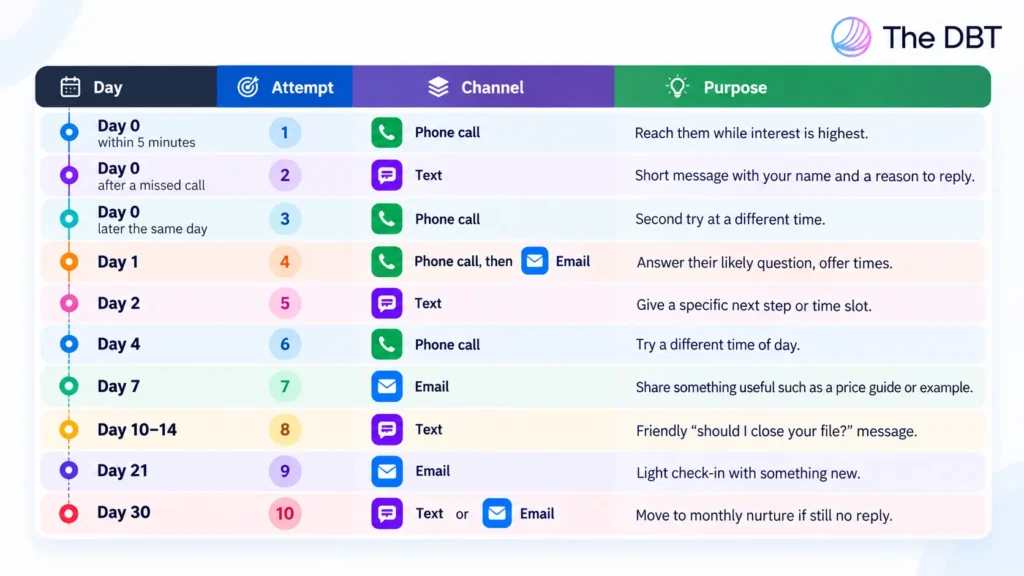 Lead Follow-Up Timing Plan (Day 0 to 30)