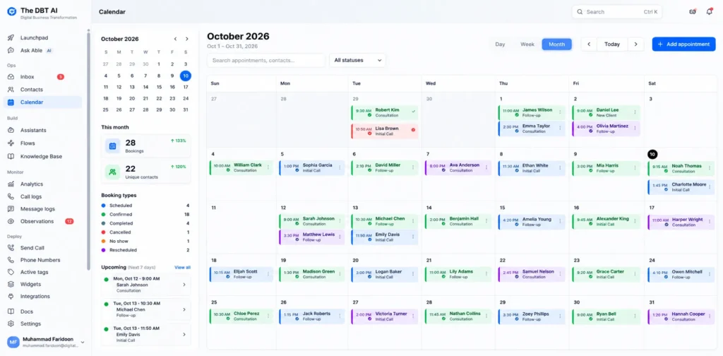 Modern SaaS Appointment Calendar Dashboard