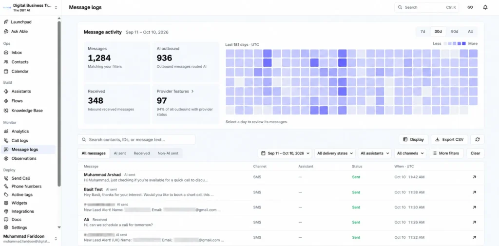Call Logs Dashboard with Activity Heatmap